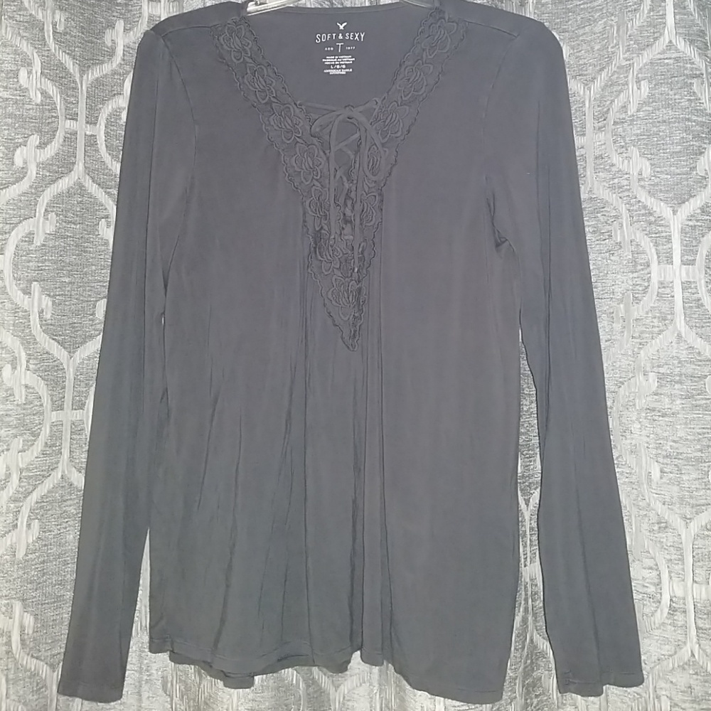 American Eagle Soft N Sexy Lace Up Tee